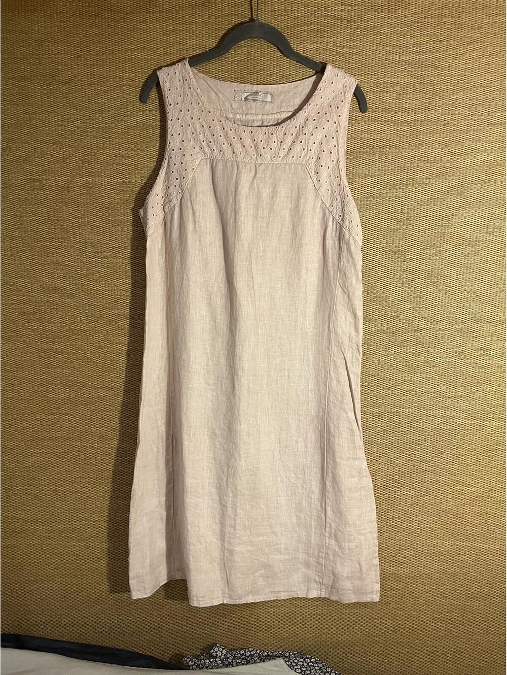 Cosmo Light Pink Italian Linen Dress with Eyelet Detail Size Large - XL